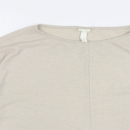 H&M Womens Beige Round Neck Polyester Pullover Jumper Size M - Front Knot