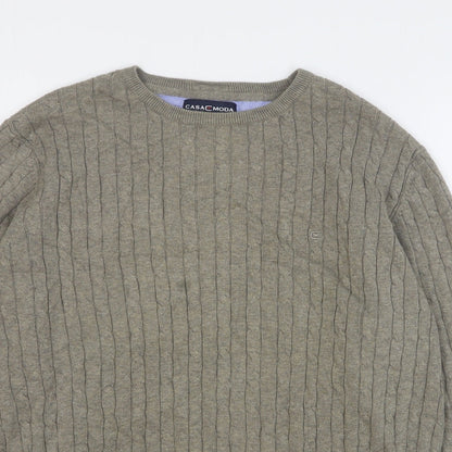 CASAMODA Womens Green Round Neck Cotton Pullover Jumper Size M