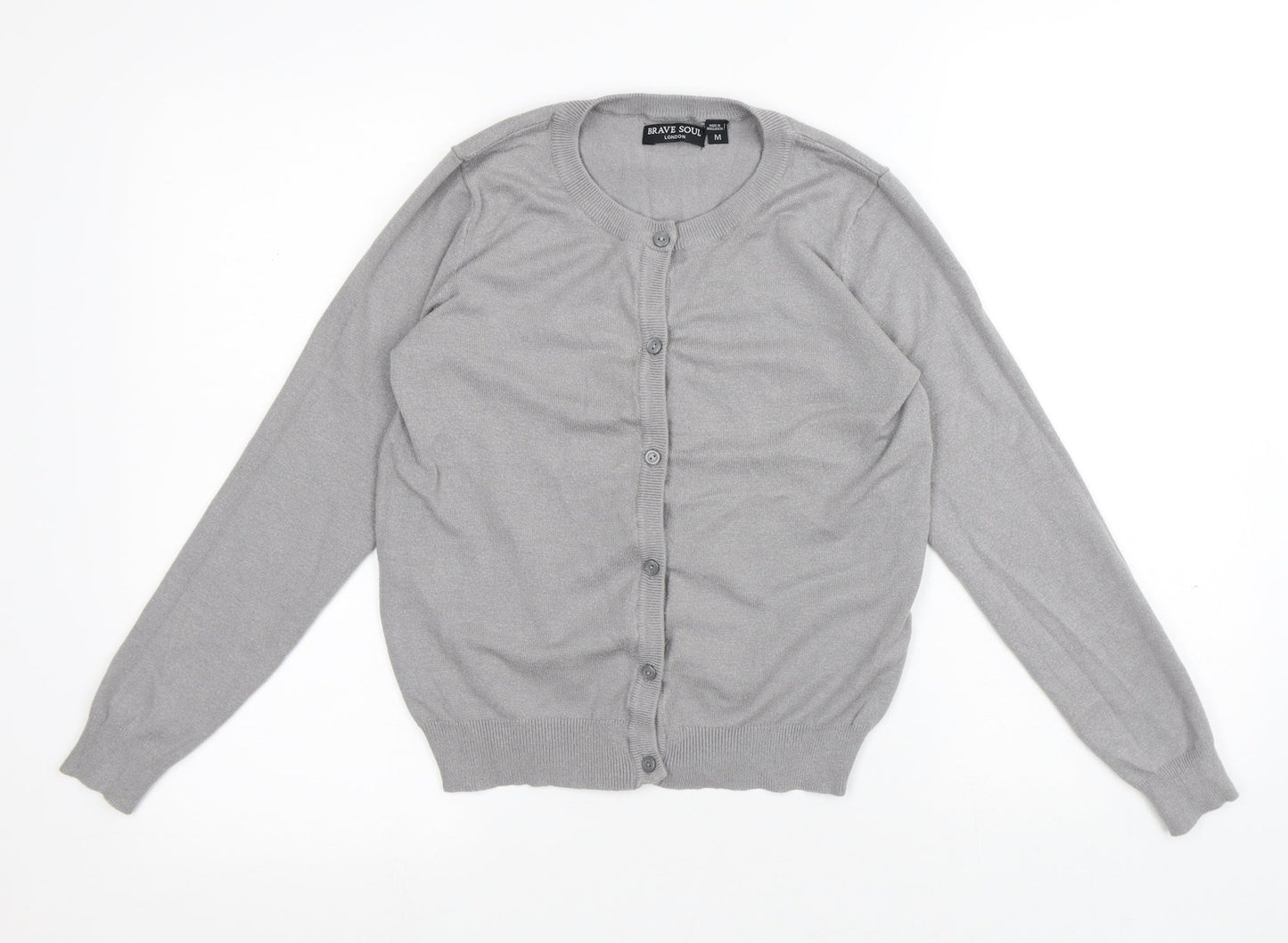 Brave Soul Womens Grey Round Neck Viscose Cardigan Jumper Size M