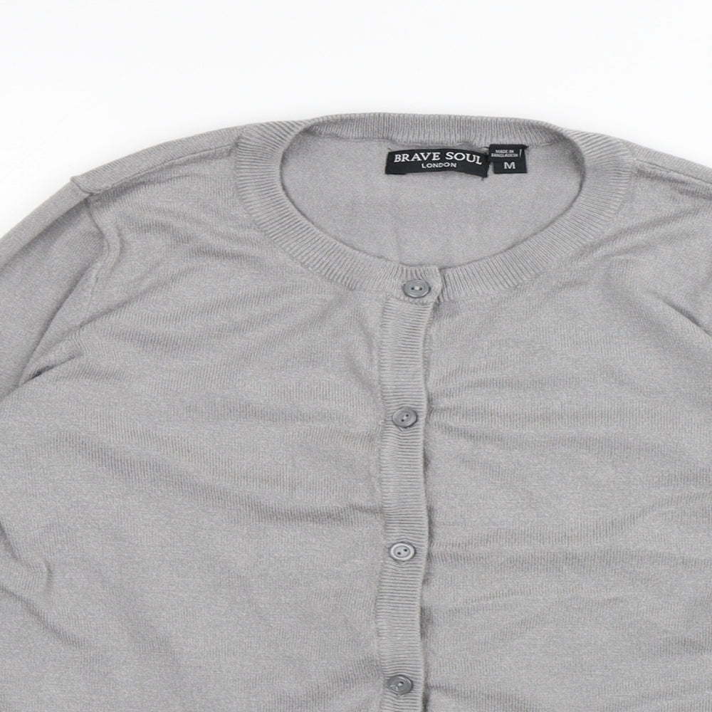 Brave Soul Womens Grey Round Neck Viscose Cardigan Jumper Size M
