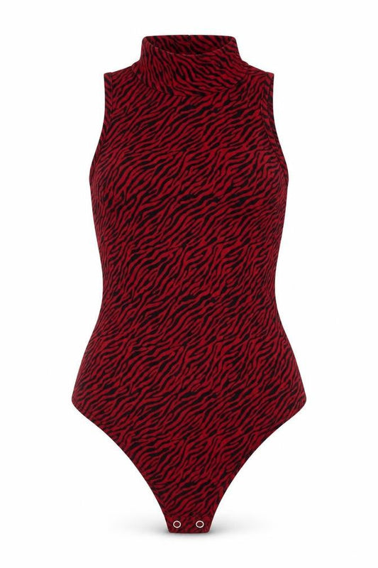 Naanaa Womens Red Animal Print Polyester Bodysuit One-Piece Size 8 Snap