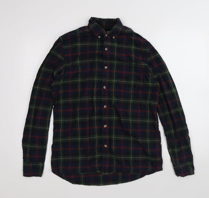 Topman Mens Multicoloured Plaid Cotton Button-Up Size S Collared Button