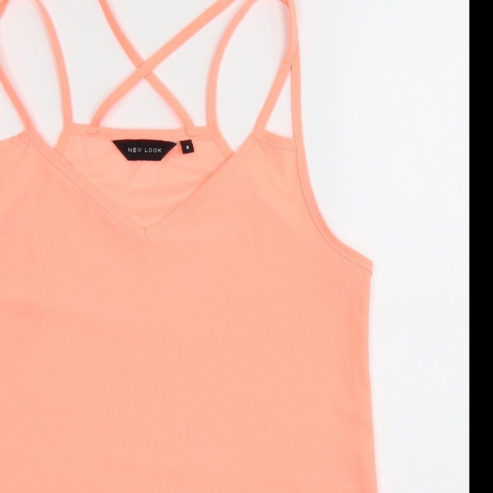 New Look Womens Pink Polyester Basic Tank Size 8 V-Neck