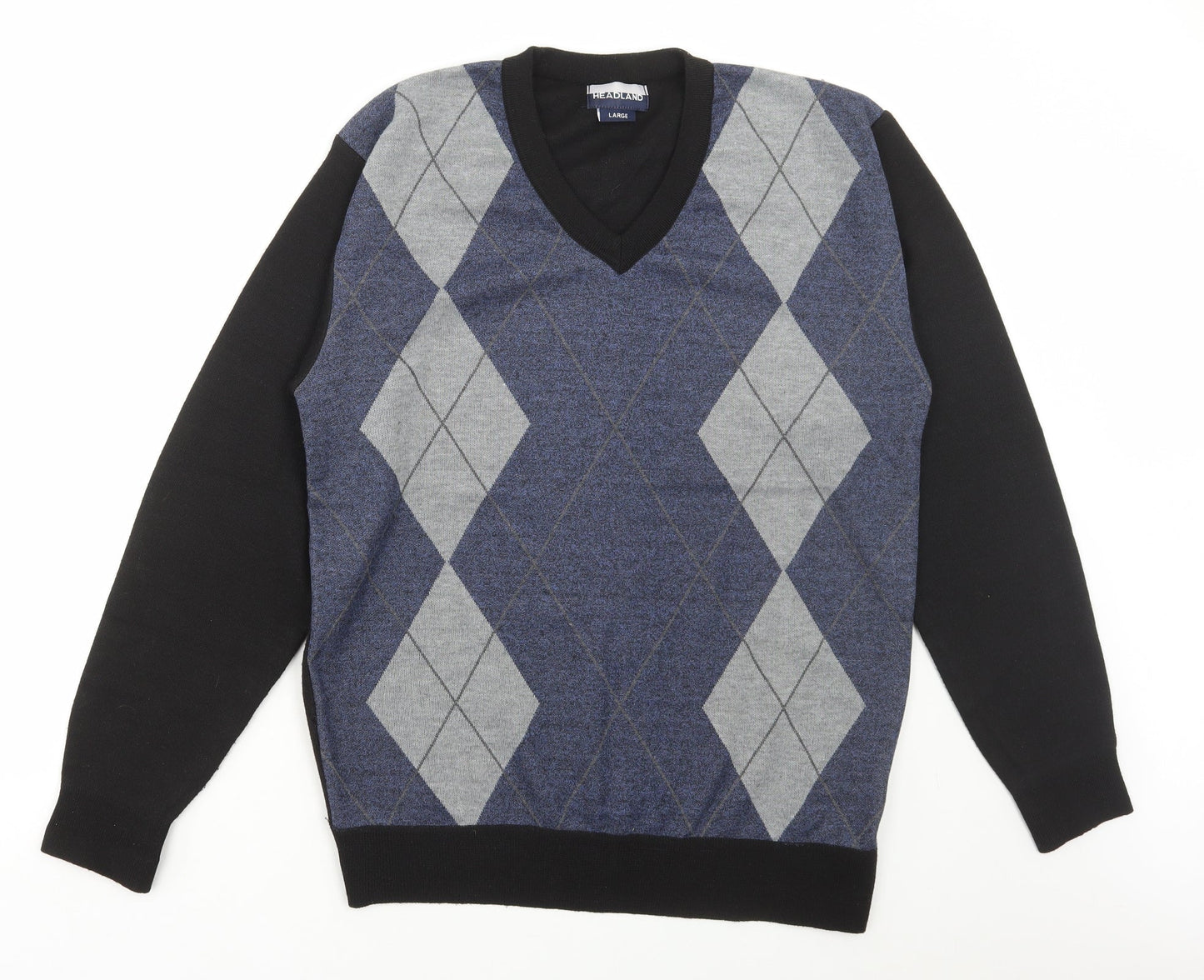 Headland Mens Multicoloured V-Neck Argyle/Diamond Polyester Pullover Jumper Size L