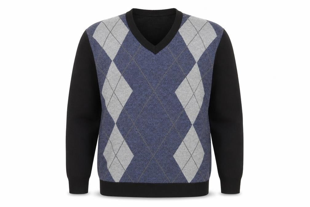 Headland Mens Multicoloured V-Neck Argyle/Diamond Polyester Pullover Jumper Size L