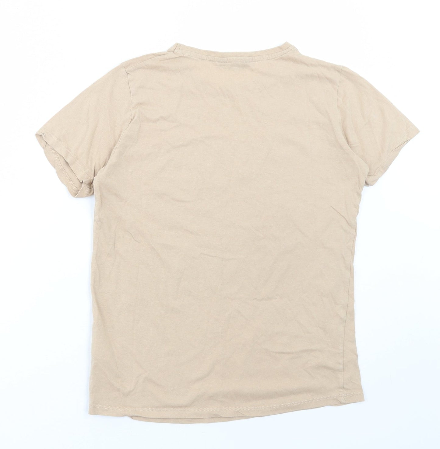 New Look Womens Beige Cotton Basic T-Shirt Size 6 Round Neck - Love
