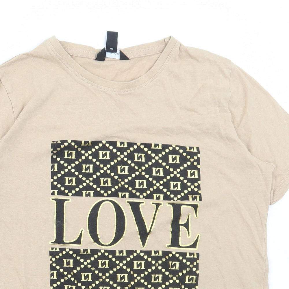 New Look Womens Beige Cotton Basic T-Shirt Size 6 Round Neck - Love