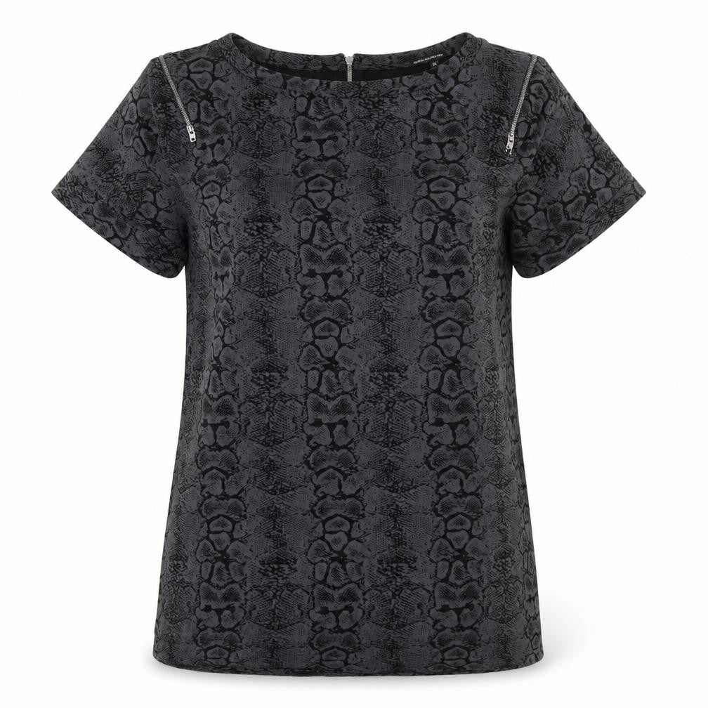 Marks & Spencer Womens Grey Animal Print Polyester Basic T-Shirt Size 8 Scoop Neck
