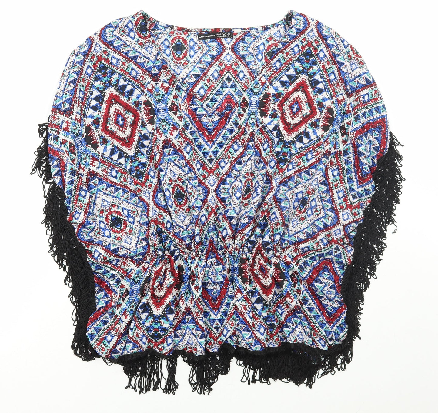 Atmosphere Womens Multicoloured Geometric Polyester Kimono T-Shirt Size XL V-Neck