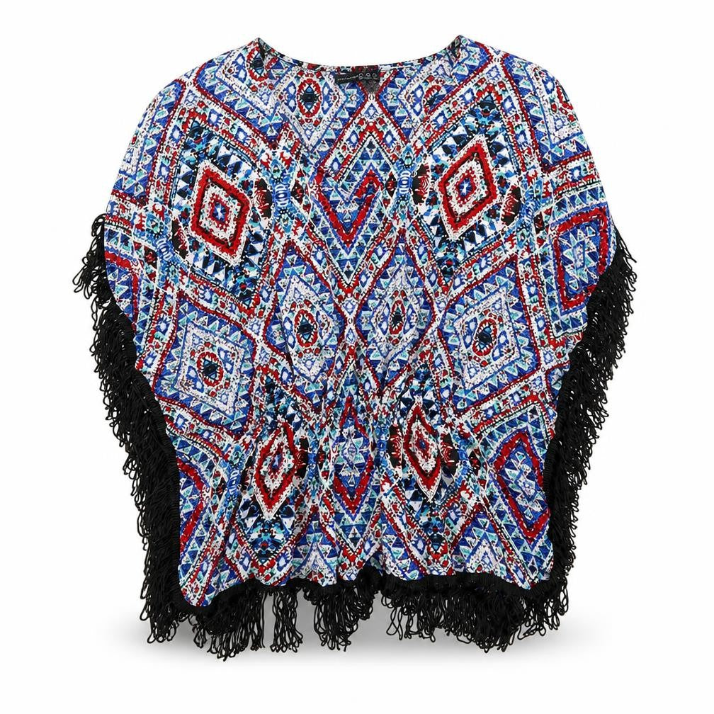Atmosphere Womens Multicoloured Geometric Polyester Kimono T-Shirt Size XL V-Neck