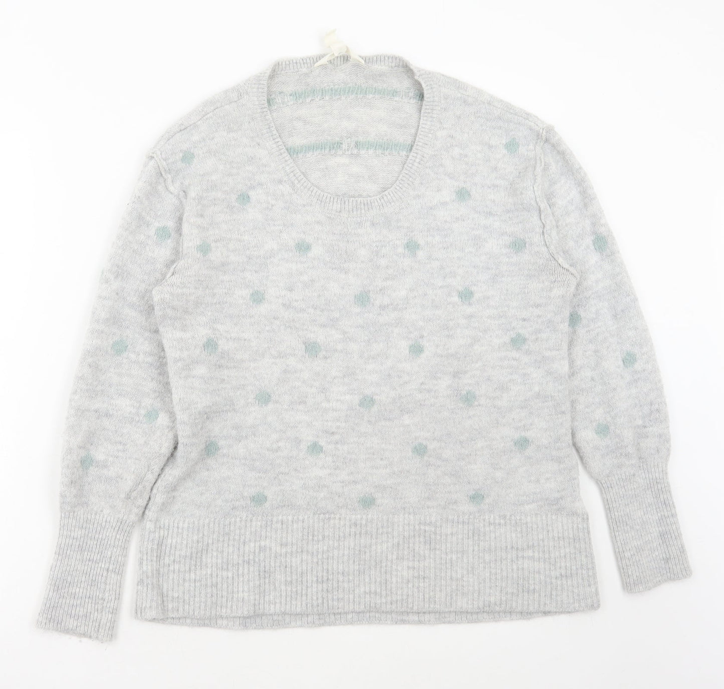 H&M Womens Grey Scoop Neck Polka Dot Acrylic Pullover Jumper Size M