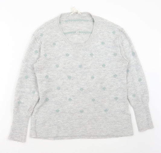 H&M Womens Grey Scoop Neck Polka Dot Acrylic Pullover Jumper Size M