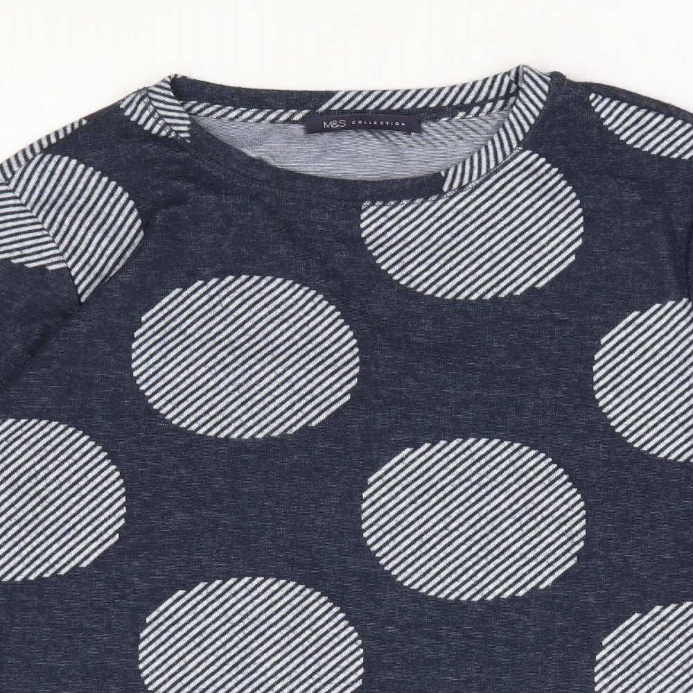 Marks and Spencer Womens Blue Geometric Polyester Jersey T-Shirt Size 12 Round Neck