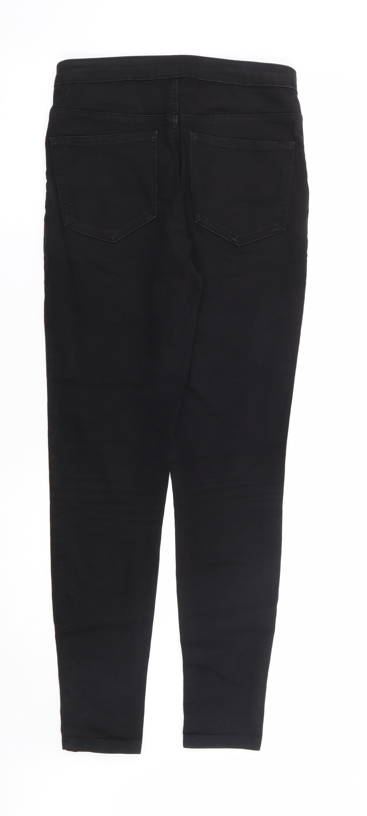 Marks and Spencer Womens Black Cotton Skinny Jeans Size 10 L28 in Extra-Slim Zip