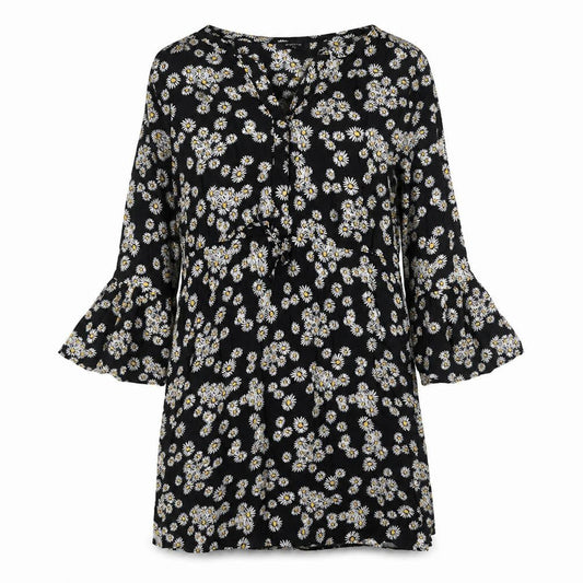 Papaya Womens Black Floral Viscose A-Line Size 10 V-Neck Button