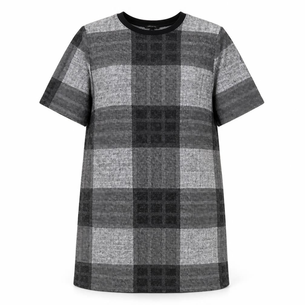 River Island Womens Grey Plaid Polyester Shift Size 10 Round Neck Pullover