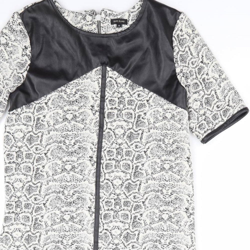 River Island Womens Ivory Animal Print Polyester Shift Size 10 Round Neck Zip - Snake Skin Print