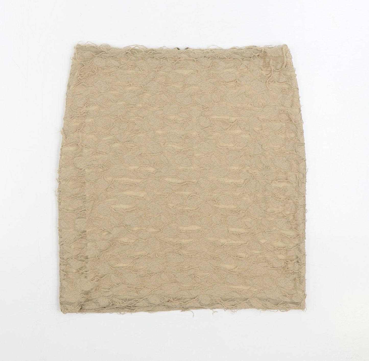 River Island Womens Beige Cotton Mini Skirt Size 14 Zip