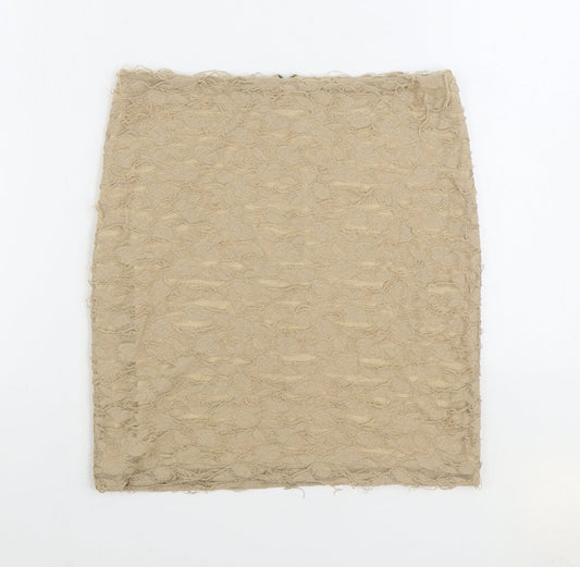 River Island Womens Beige Cotton Mini Skirt Size 14 Zip