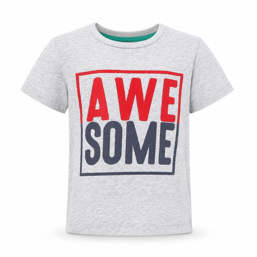 Primark Boys Grey Cotton Basic T-Shirt Size 2-3 Years Round Neck Pullover - Awesome