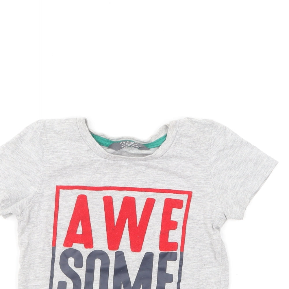 Primark Boys Grey Cotton Basic T-Shirt Size 2-3 Years Round Neck Pullover - Awesome