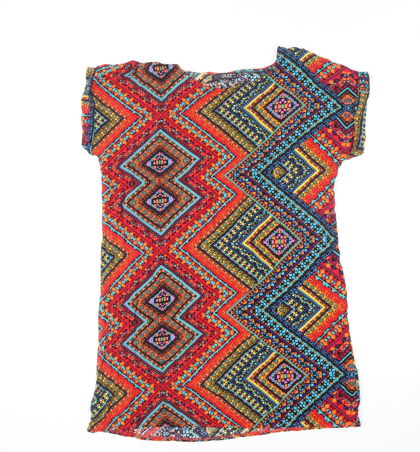 Quiz Womens Multicoloured Geometric Viscose Basic T-Shirt Size 14 Round Neck