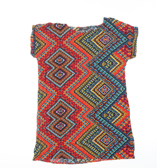 Quiz Womens Multicoloured Geometric Viscose Basic T-Shirt Size 14 Round Neck