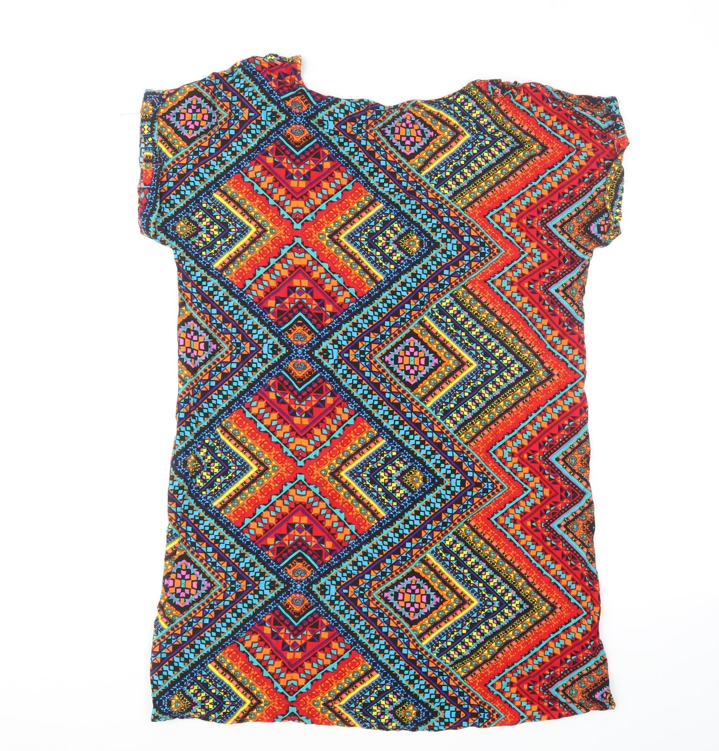 Quiz Womens Multicoloured Geometric Viscose Basic T-Shirt Size 14 Round Neck