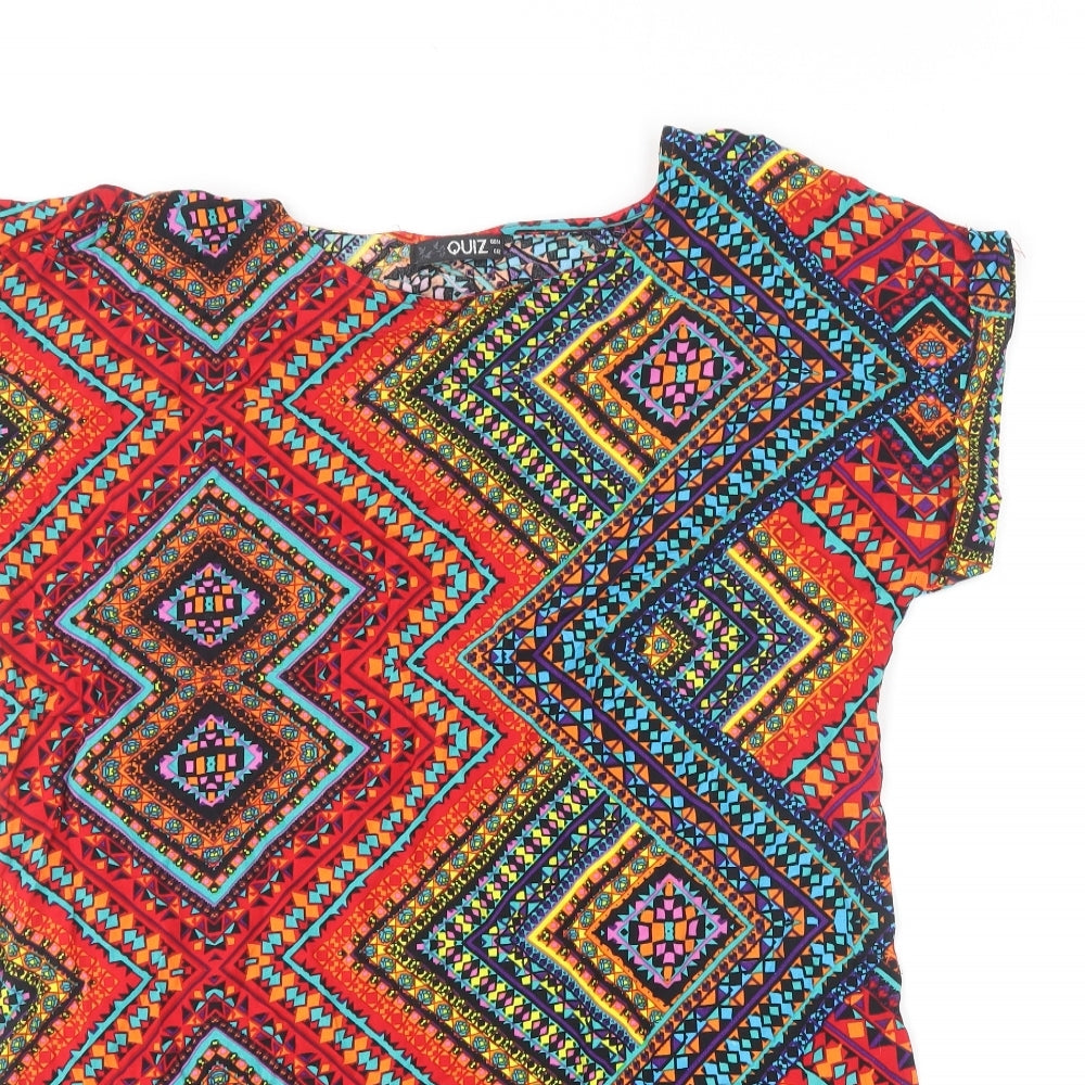 Quiz Womens Multicoloured Geometric Viscose Basic T-Shirt Size 14 Round Neck