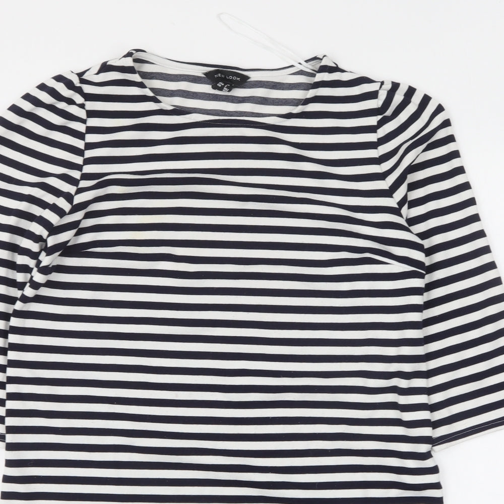 New Look Womens Blue Round Neck Striped Polyester Pullover Jumper Size 6
