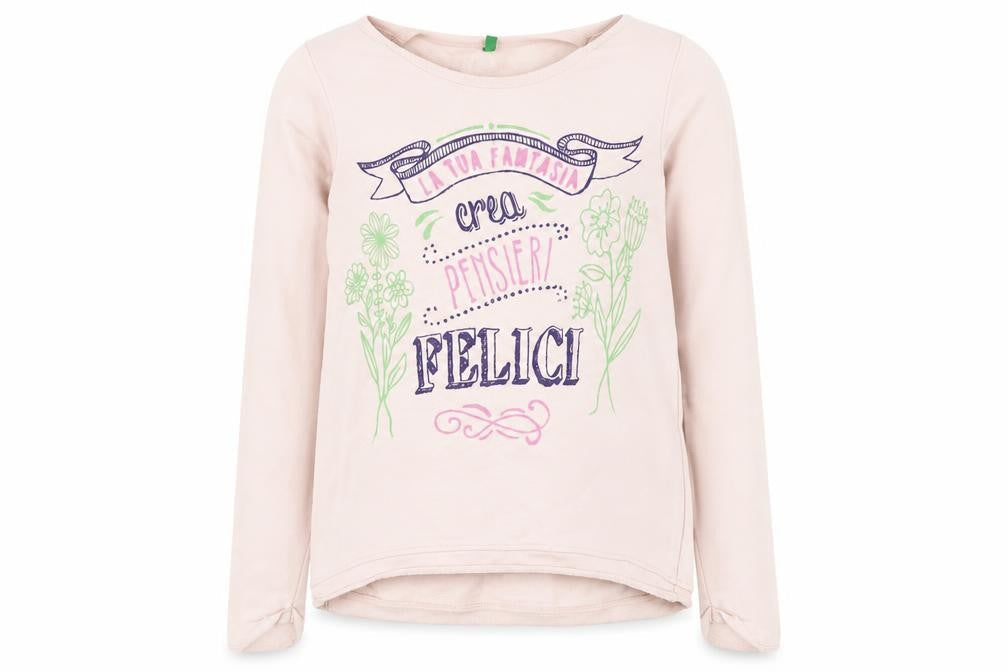 United Colors of Benetton Girls Pink Cotton Pullover Sweatshirt Size 11-12 Years Pullover - Slogan