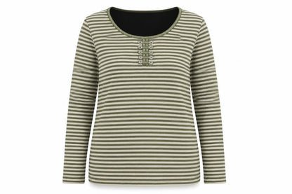 First Avenue Womens Green Round Neck Striped Polyester Pullover Jumper Size M