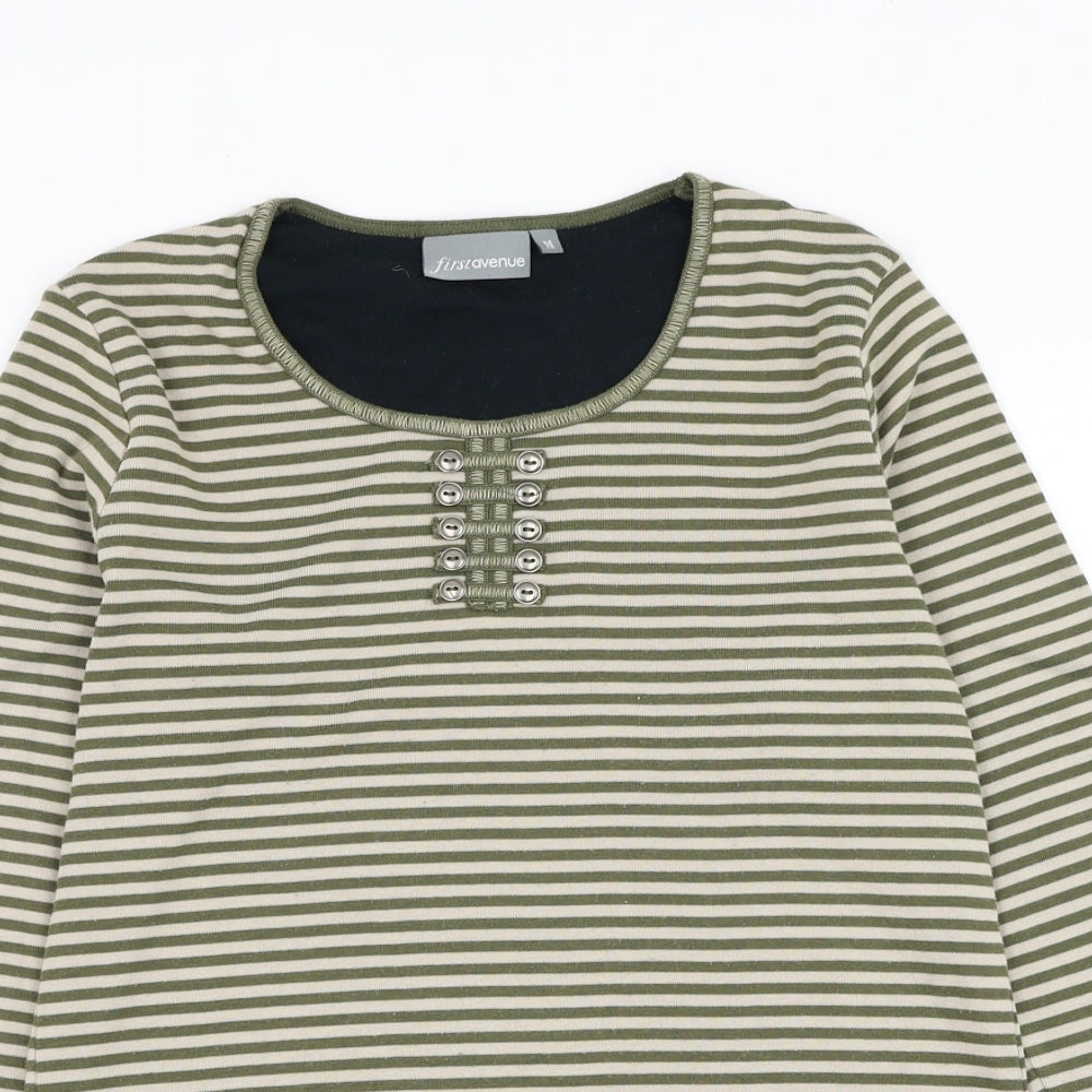 First Avenue Womens Green Round Neck Striped Polyester Pullover Jumper Size M