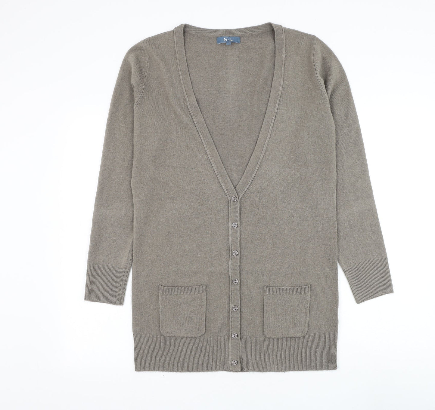 Evie Womens Brown V-Neck Acrylic Cardigan Jumper Size 10