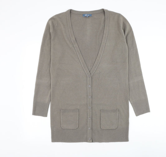 Evie Womens Brown V-Neck Acrylic Cardigan Jumper Size 10
