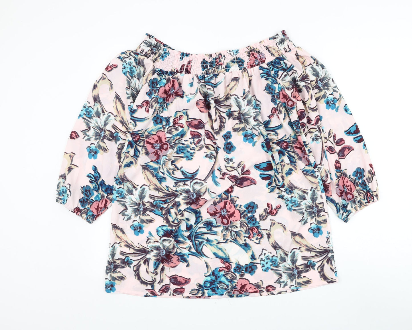 Peacocks Womens Pink Floral Polyester Basic Blouse Size 12 Round Neck