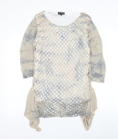 Casamia Womens Multicoloured Geometric Acrylic Basic Blouse Size M Round Neck