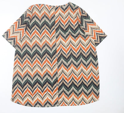 Emilia Classics Womens Orange Geometric Polyester Basic T-Shirt Size L V-Neck
