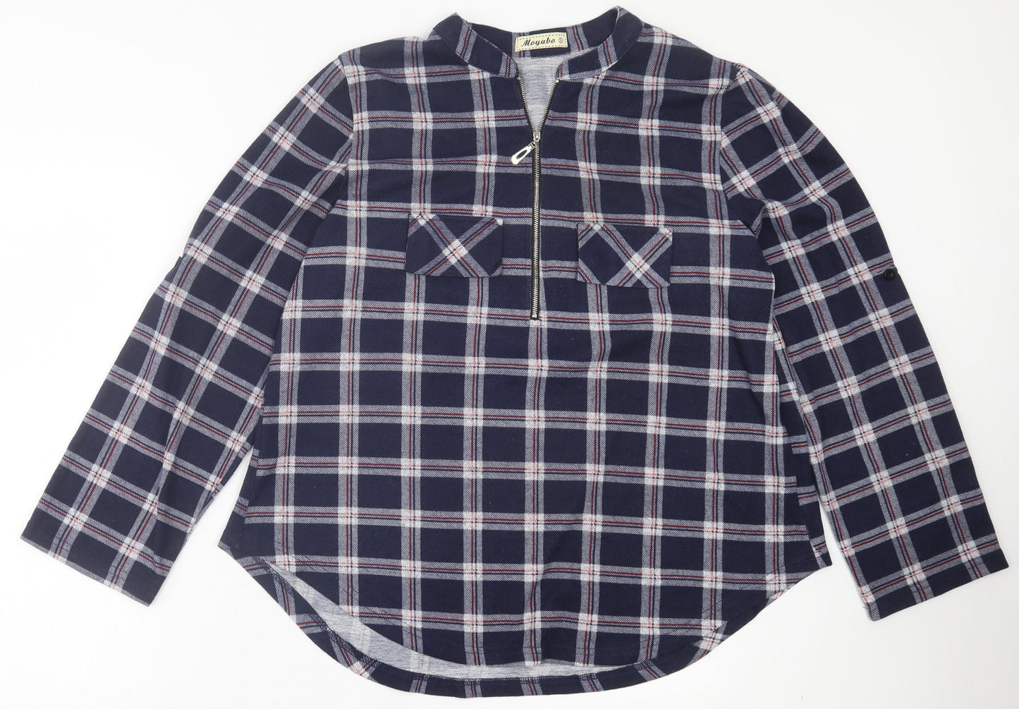 Moyabo Womens Blue Plaid Polyester Basic T-Shirt Size XL Crew Neck