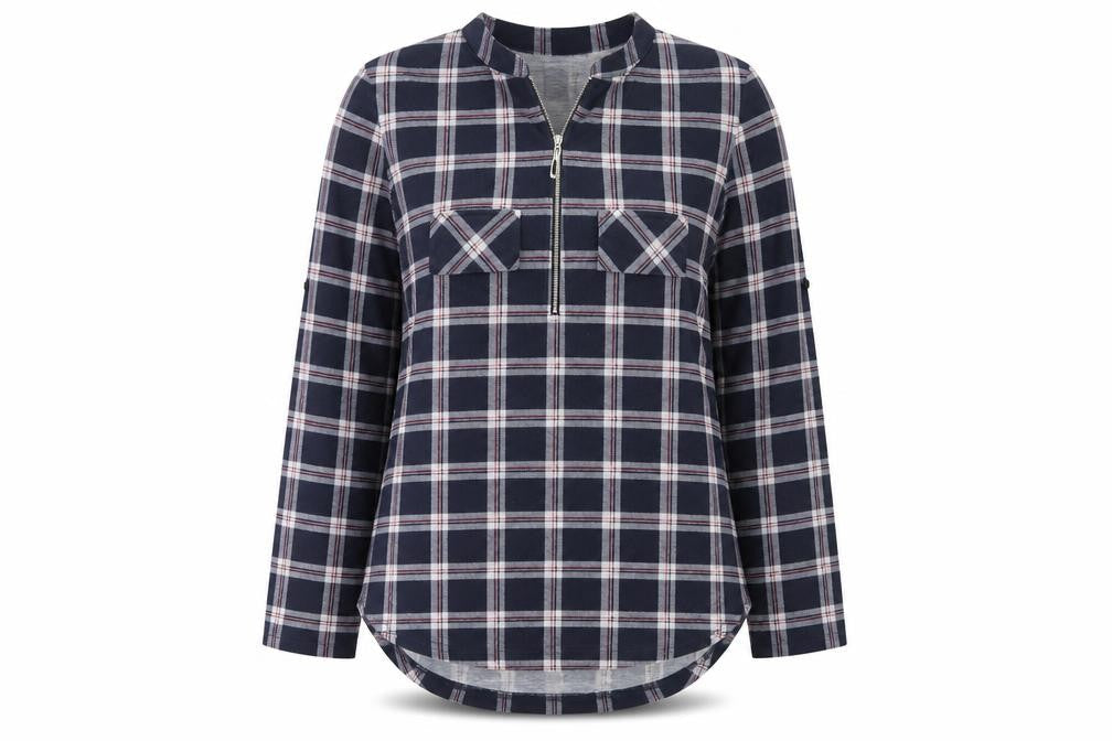 Moyabo Womens Blue Plaid Polyester Basic T-Shirt Size XL Crew Neck