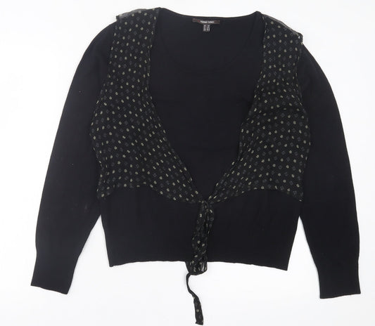 marie mero Womens Black Crew Neck Floral Viscose Pullover Jumper Size 18