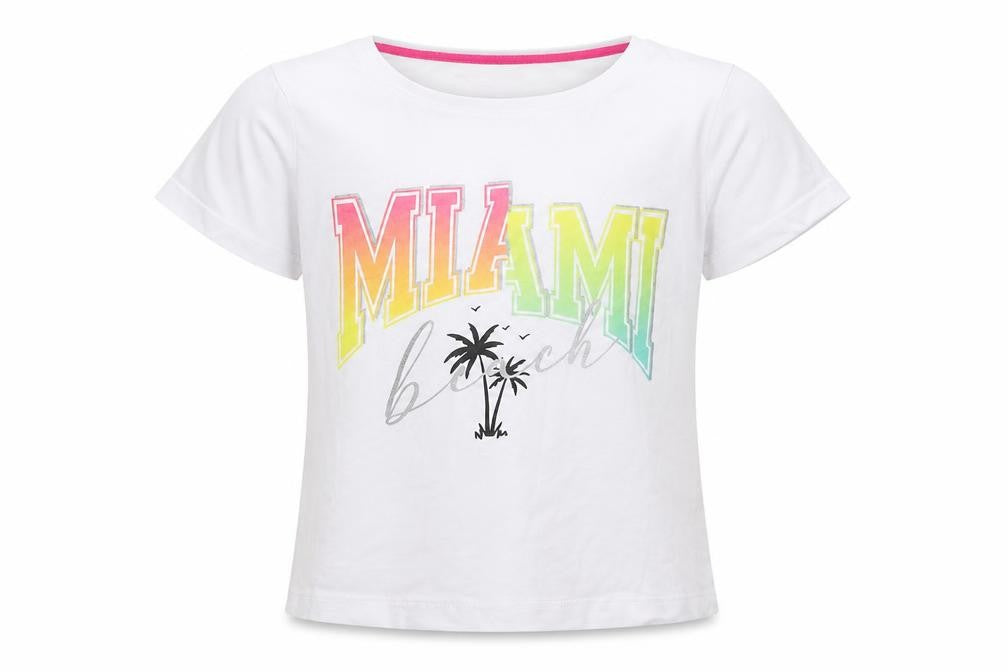 Primark Girls White Cotton Basic T-Shirt Size 7-8 Years Crew Neck Pullover - Miami Beach