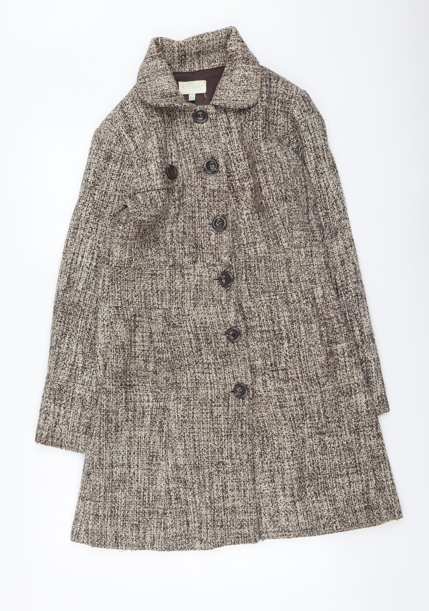 Blu Aqua Womens Brown Pea Coat Coat Size L Button