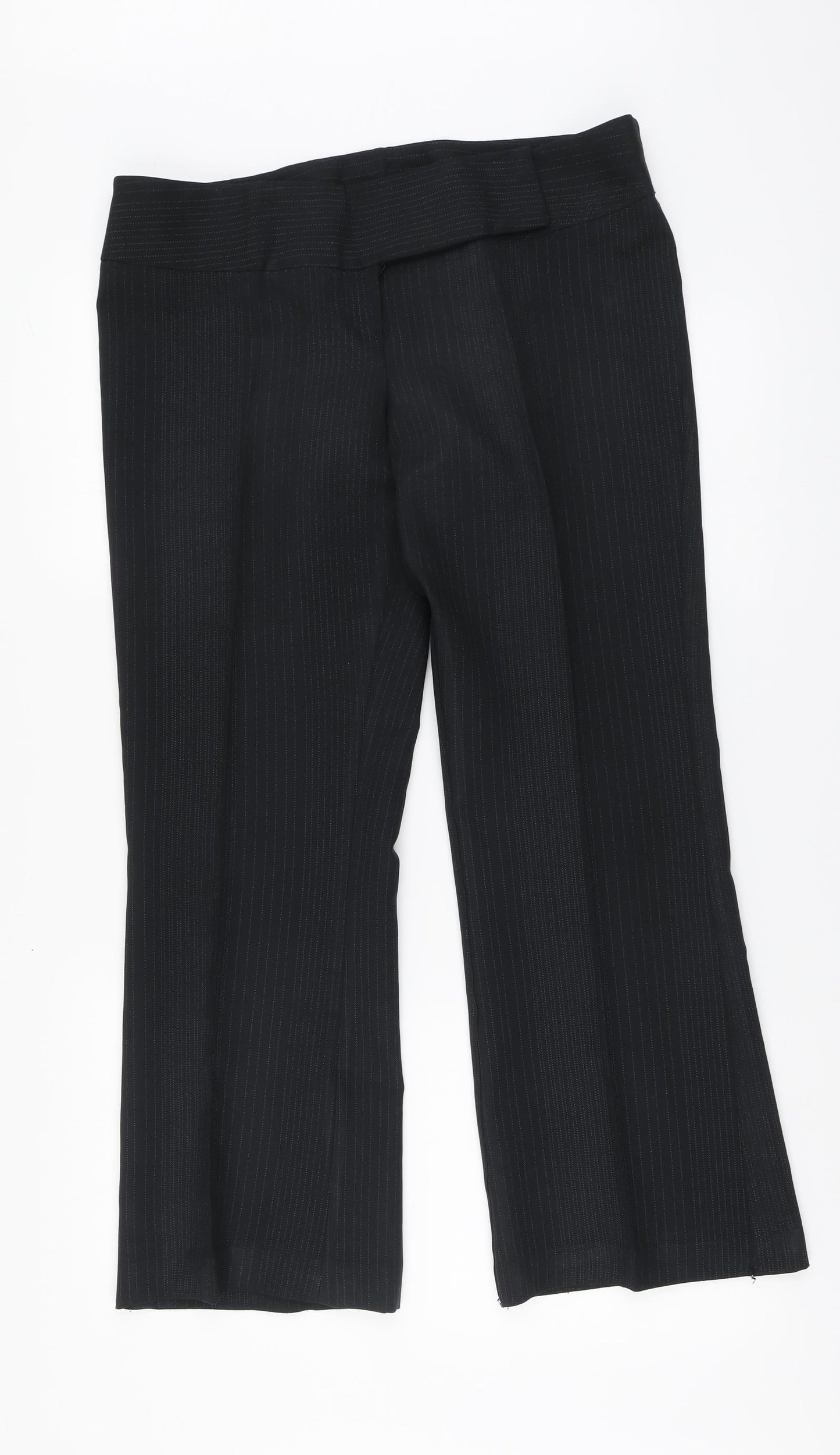 Atmosphere Womens Black Striped Polyester Trousers Size 12 L28 in Regular Button