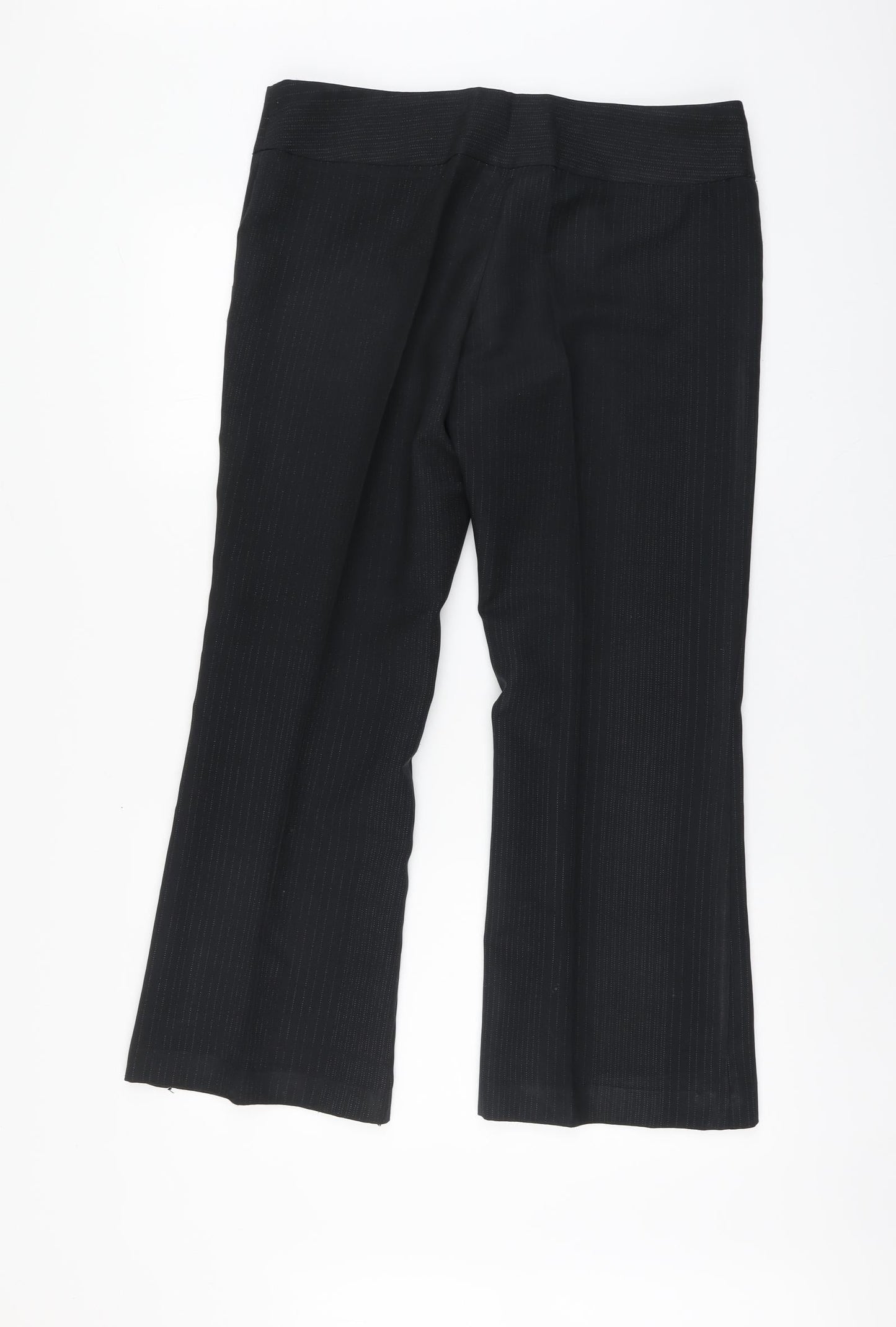 Atmosphere Womens Black Striped Polyester Trousers Size 12 L28 in Regular Button