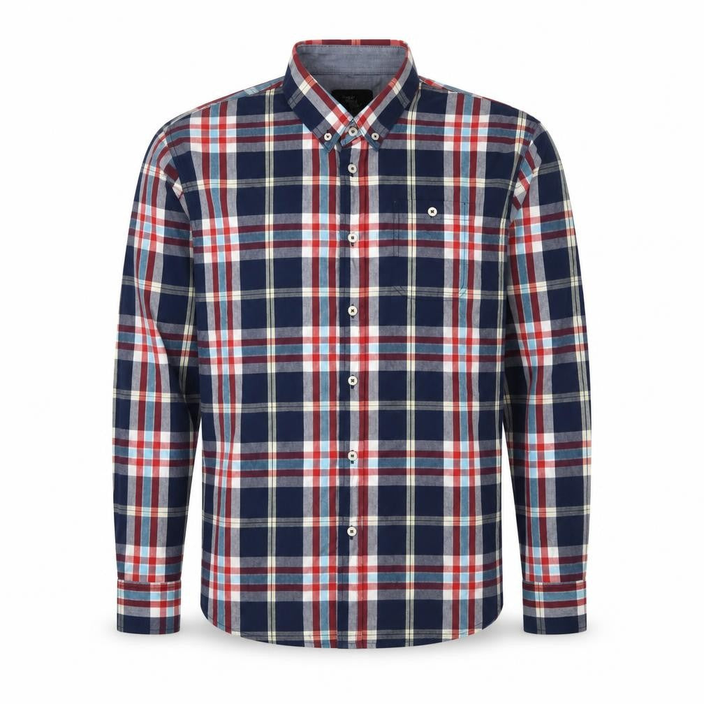 Cedarwood State Mens Multicoloured Plaid Cotton Button-Up Size L Collared Button