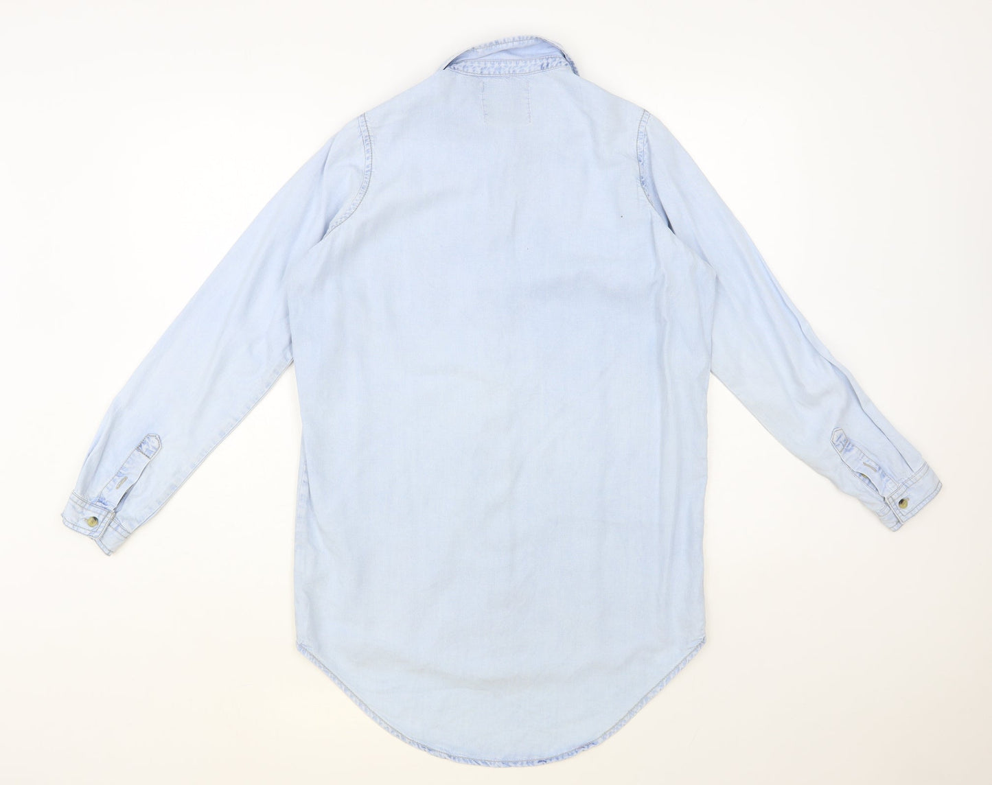 Denim Co. Womens Blue Lyocell Basic Button-Up Size 8 Collared
