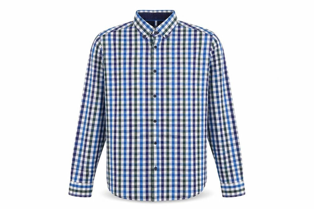 Blue Harbour Mens Blue Check Cotton Button-Up Size S Collared Button