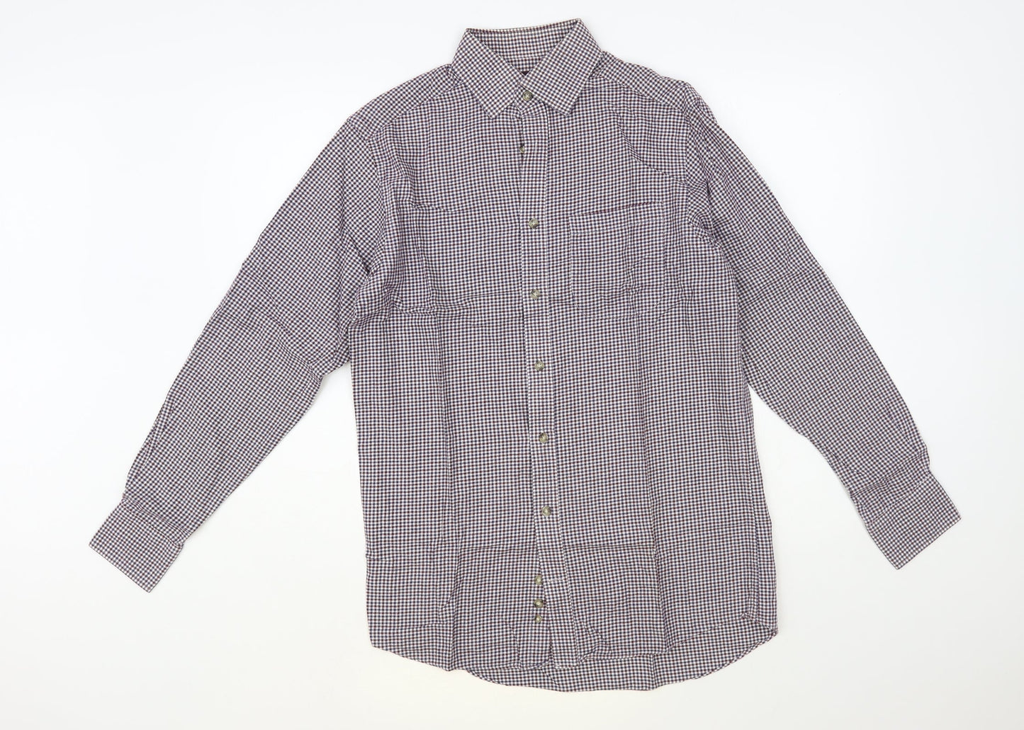 Marks and Spencer Mens Multicoloured Check Cotton Button-Up Size 14.5 Collared Button