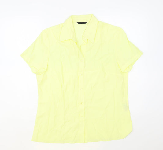 Dunnes Stores Womens Yellow Viscose Basic Button-Up Size 14 Collared
